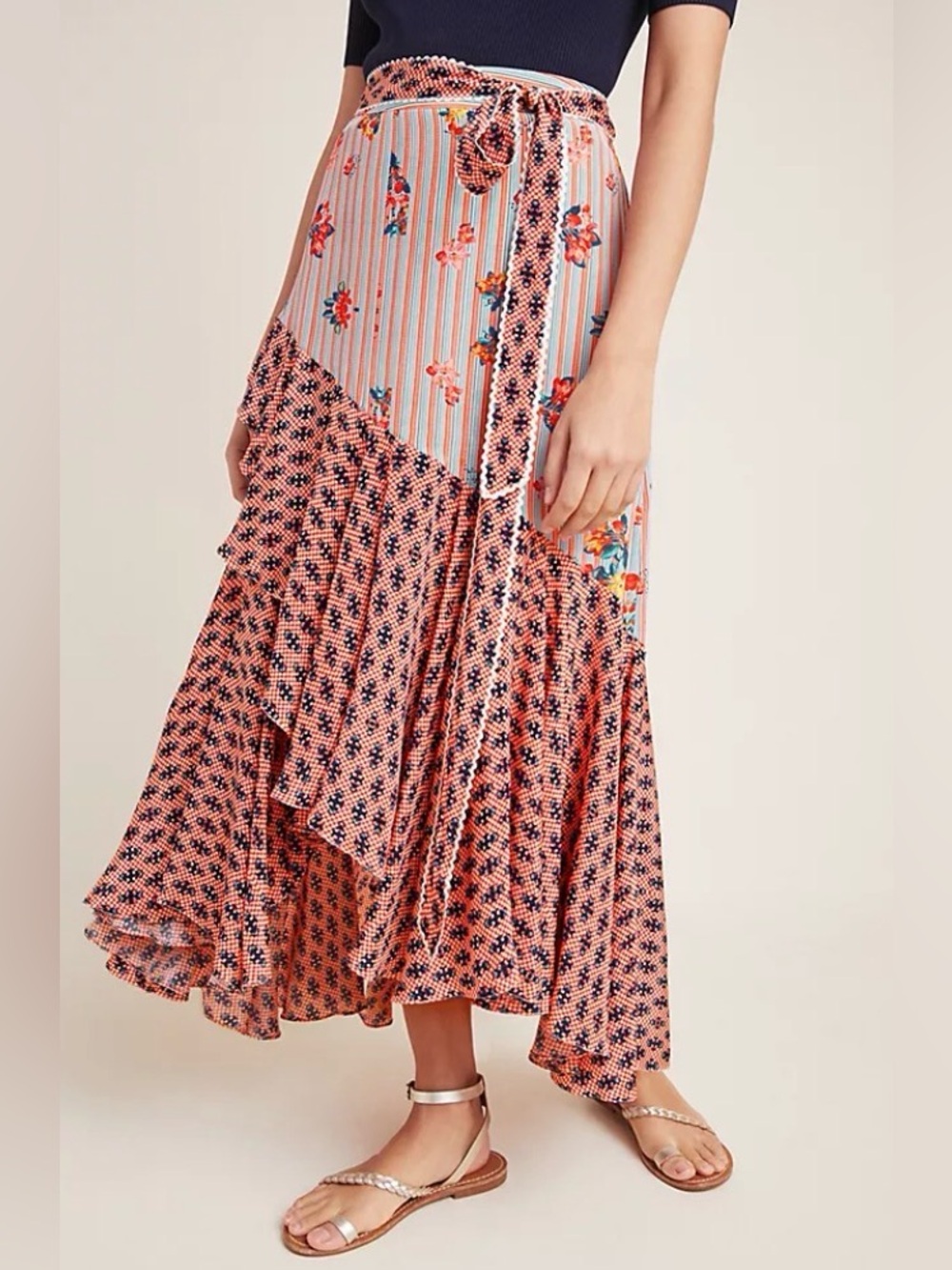 Bhanuni by Jyoti Maxi Skirt Patchwork NWT Size 12 Boho Balletcore Garden Ruffle